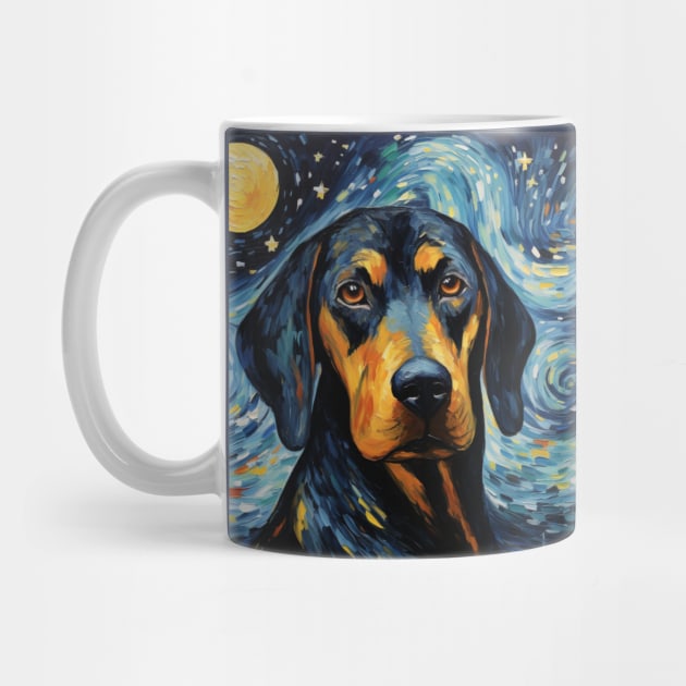 Black and Tan Coonhound Portrait Night Painting by NatashaCuteShop